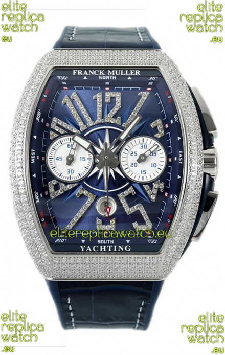 Franck Muller Vanguard V45 Chronograph 904L Steel Blue Dial with Diamonds Swiss Watch