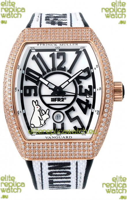 Franck Muller "Fr2nck" Vanguard Rabbit Edition Swiss Replica Watch in Rose Gold Diamonds
