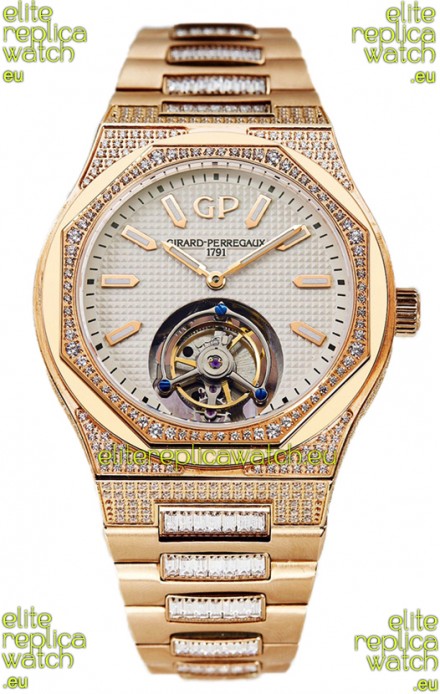 Girard Perregaux Laureato Tourbillon 1:1 Mirror Swiss Replica Watch Rose Gold Casing 