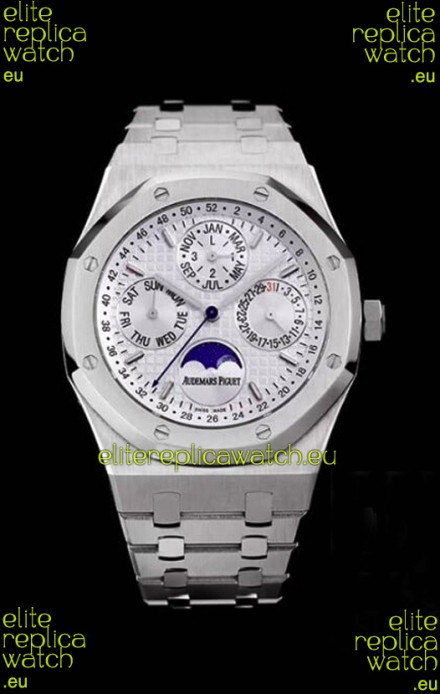 Audemars Piguet Royal Oak Perpetual Calendar Swiss Replica Steel Casing Watch in White Dial 