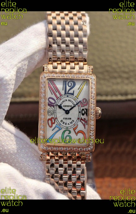 Franck Muller Long Island Pink Gold Swiss Watch in Swiss Quartz Movement Diamonds Bezel