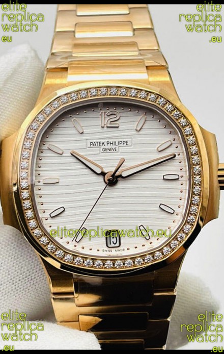 Patek Philippe Nautilus 7118/1200R-001 35MM 1:1 Mirror Swiss Replica Watch in Yellow Gold