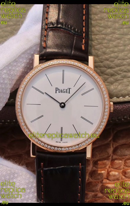Piaget Altiplano G0A31114 1:1 Mirror Swiss Replica Watch in Rose Gold White Dial Diamonds Bezel