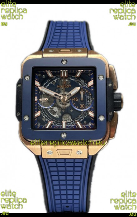 Hublot Square Bang Unico Rose Gold Blue Ceramic Chronograph Watch 1:1 Mirror Replica