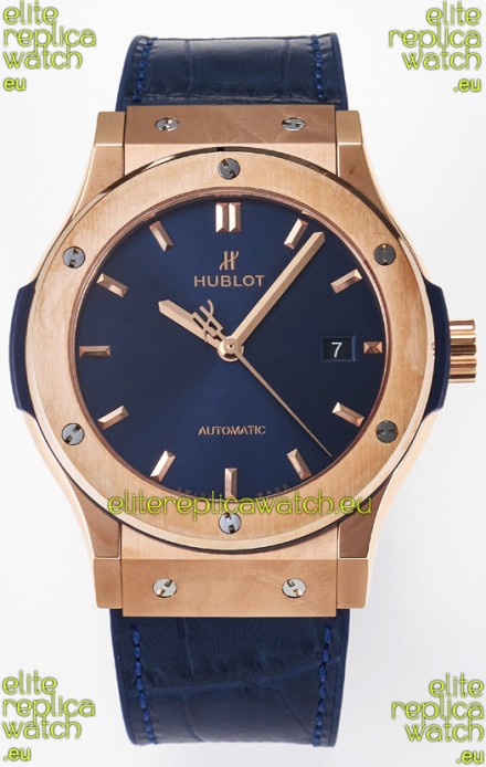 Hublot Super Clone Classic Fusion Rose Gold 42MM 1:1 Mirror Replica Watch Blue Dial