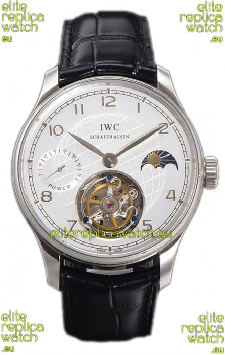IWC Portugese Hand-Wound Genuine Tourbillon White Dial Steel Casing Swiss Replica Watch 