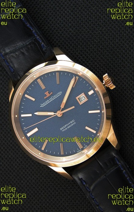 Jaeger LeCoultre Geophysic True Second Pink Gold Swiss Replica Watch Blue Dial 
