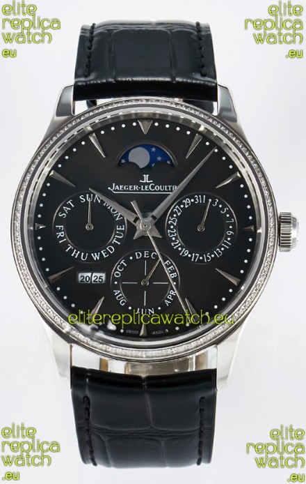 Jaeger LeCoultre Super Clone Master Ultra-Thin Perpetual Calendar Grey Dial Diamonds Watch