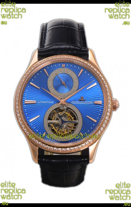 Jaeger LeCoultre Master Ultra-Thin Tourbillon Blue Dial Rose Gold Casing Watch 