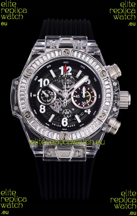 Hublot Big Bang Unico Plexiglass Casing 1:1 Mirror Edition Swiss Replica Watch Black Strap