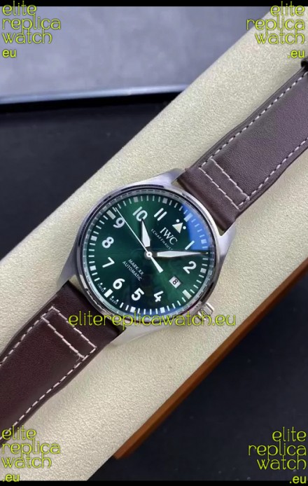 IWC Pilot MARK Series IW328205 1:1 Mirror Swiss Replica Watch in Green Dial Brown Strap