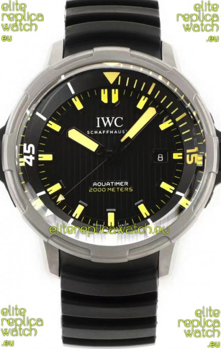 IWC Aquatimer IW358001 1:1 Titanium Mirror Swiss Replica Watch in Black Dial Rubber Strap