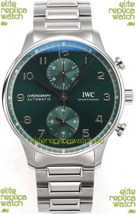 IWC Portuguese Chronograph Swiss Replica Watch in Steel Case Green Dial - 1:1 Mirror Replica Edition
