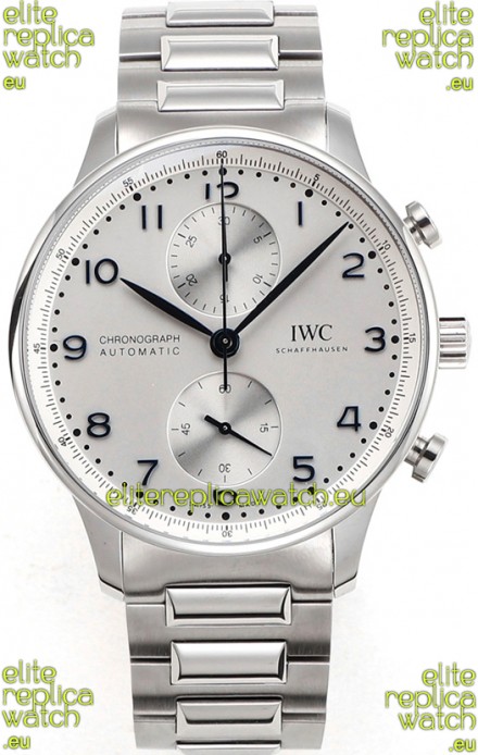 IWC Portuguese Chronograph Swiss Replica Watch in Steel Case White Dial - 1:1 Mirror Replica Edition
