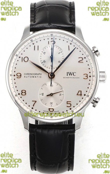 IWC Portuguese Chronograph Swiss Replica Watch in Steel Case Steel White Dial - 1:1 Mirror Replica Edition