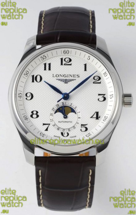 Longines Master Collection Automatic Moonphase White Dial Swiss Replica Watch Leather Strap
