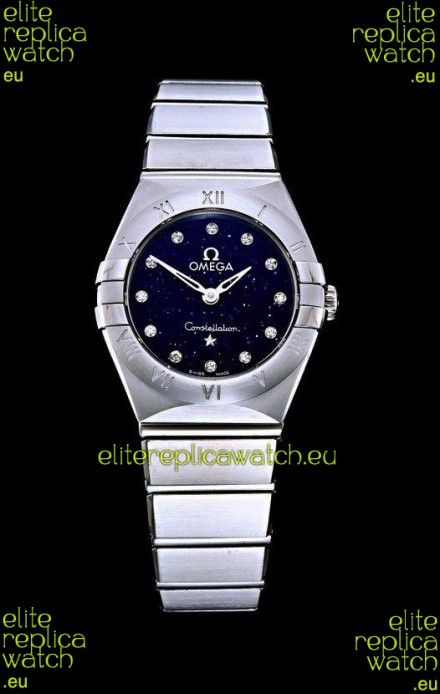 Omega Constellation Ladies Swiss Quartz 1:1 Mirror Replica - Steel Casing in Black Starry Dial 