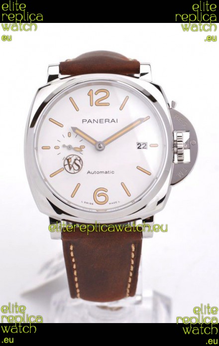 Panerai Luminor DUE PAM1046 White Dial 42MM 1:1 Mirror Quality - 904L Steel in Leather Strap 