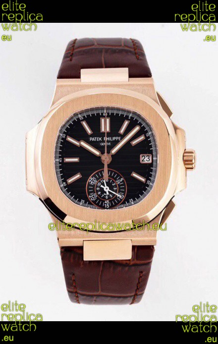 Patek Philippe Nautilus 5980/1R-001 Rose Gold 904L Steel Case in Black Dial - 1:1 Mirror Replica