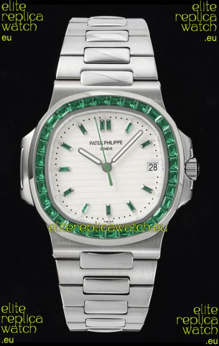 Patek Philippe Nautilus 5711 White Dial 1:1 Mirror Replica in 904L Steel with Rubies Bezel