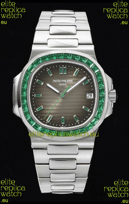 Patek Philippe Nautilus 5711 Grey Dial 1:1 Mirror Replica in 904L Steel with Rubies Bezel