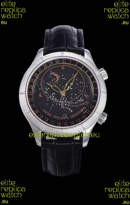 Patek Philippe 6102R Grand Compilations Handwind Swiss Replica Watch - Rugged Bezel Black Dial