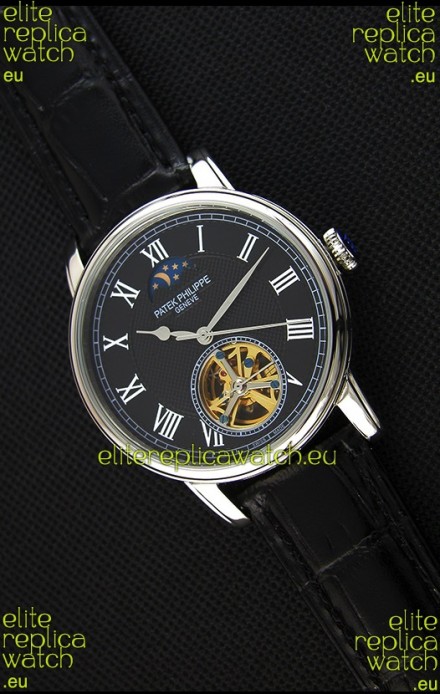 Patek Philippe Japanese MoonPhase Tourbillon Replica Watch Black Dial
