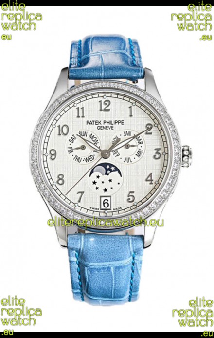 Patek Philippe Complications 4948G Annual Calendar Moonphase White Dial White Gold Swiss Replica 