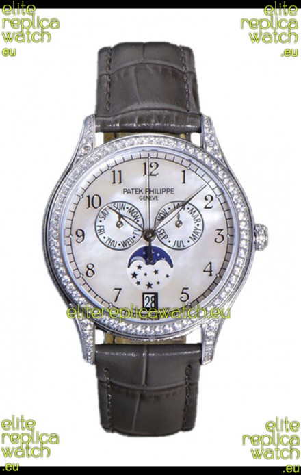 Patek Philippe Complications 4948G Annual Calendar Moonphase Pearl Dial White Gold Swiss Replica 