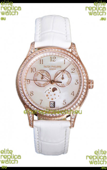 Patek Philippe Complications 4948G Annual Calendar Moonphase Pearl Dial Rose Gold Swiss Replica