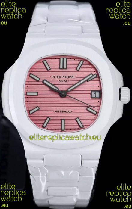 Patek Philippe Nautilus 5711 AET Remould White Ceramic Edition Pink Dial Swiss Replica Watch
