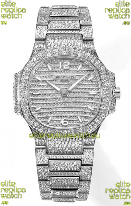 Patek Philippe Nautilus 7118R 35MM 1:1 Diamonds Paved Watch in Steel Casing 
