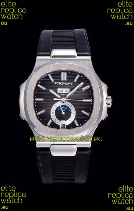 Patek Philippe Nautilus 5726A 1:1 Mirror Swiss Watch Black Dial Rubber Strap 