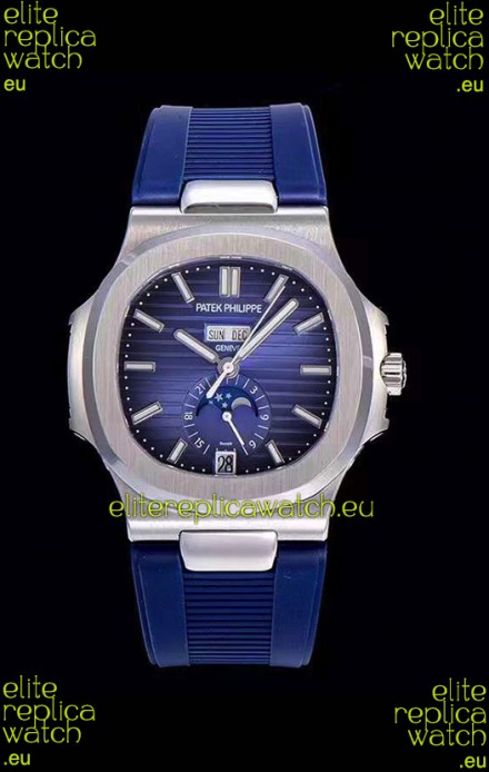 Patek Philippe Nautilus 5726A 1:1 Mirror Swiss Watch Blue Dial Rubber Strap 