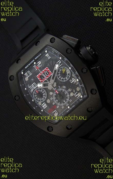 Richard Mille RM011-FM Felipe Massa Black Ceramic Case Watch in Black Strap