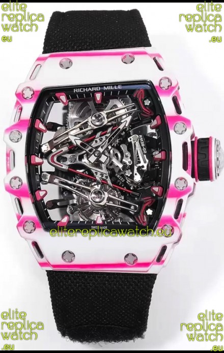 Richard Mille RM38-02 White/Pink Carbon Bubba Watson Black Nylon Tourbillon Movement 1:1 Mirror Replica