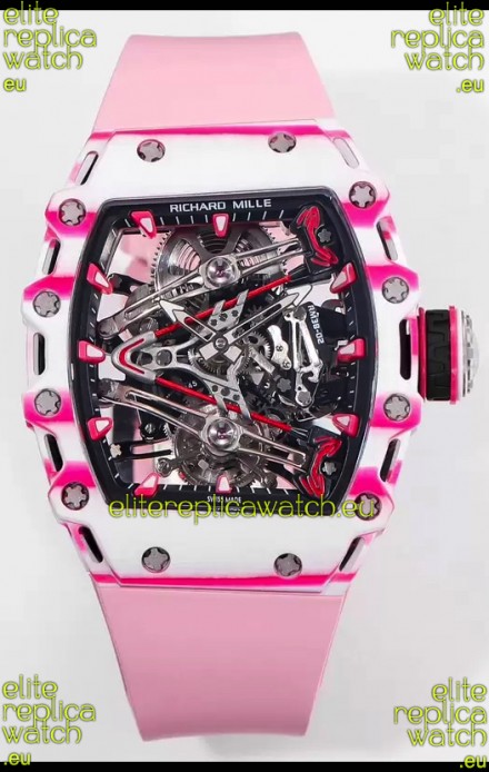 Richard Mille RM38-02 White/Pink Carbon Bubba Watson Pink Rubber Tourbillon Movement 1:1 Mirror Replica