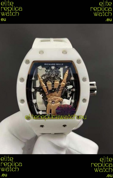 Richard Mille RM66 Flying Genuine Tourbillon White Ceramic White Strap Superclone Replica Watch 