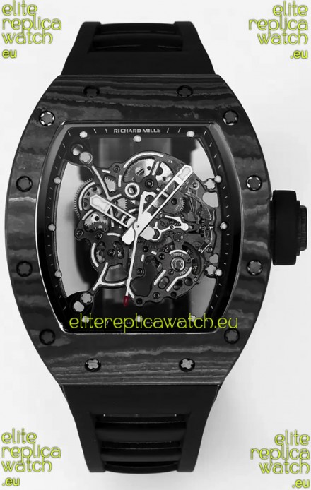 Richard Mille RM055 Black Carbon Casing Black Rubber 1:1 Superclone Genuine Tourbillon Watch 