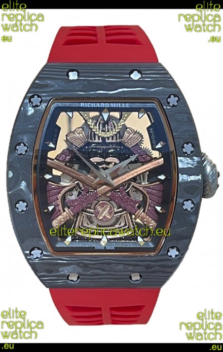 Richard Mille RM047 Samurai Genuine Tourbillon Watch in Carbon Casing Red Strap