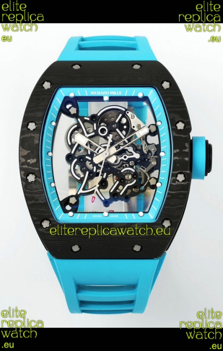 Richard Mille RM055 Black Carbon Casing Blue Rims 1:1 Superclone Genuine Tourbillon Watch 