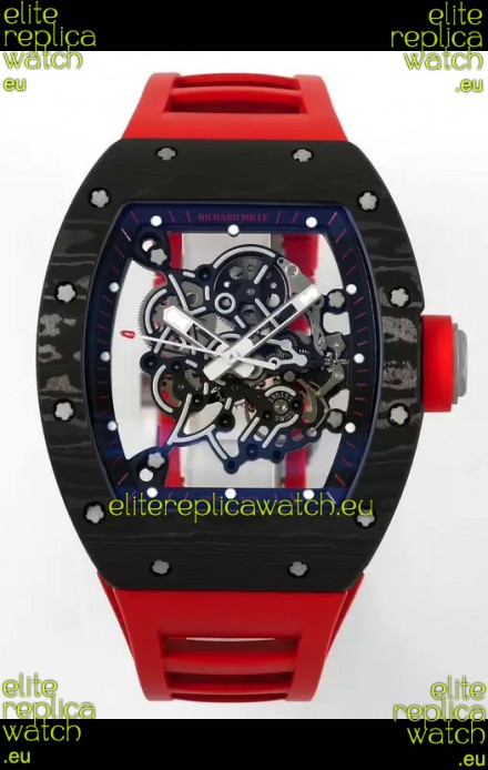 Richard Mille RM055 Black Carbon Casing Red Rubber Strap 1:1 Superclone Genuine Tourbillon Watch 