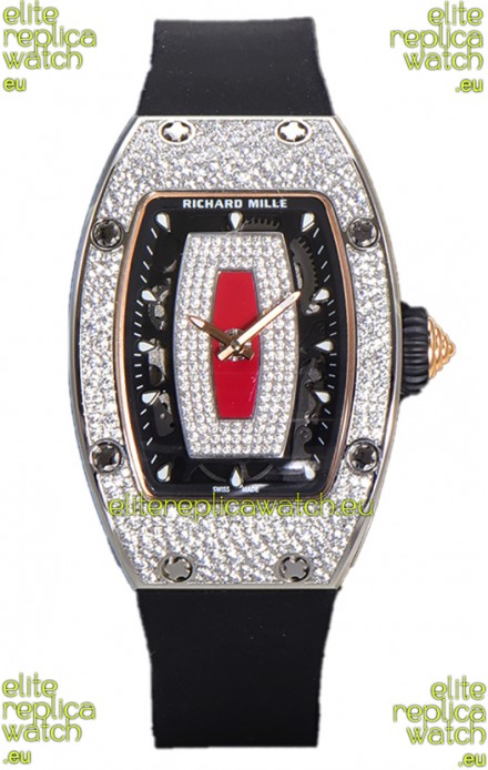 Richard Mille RM007 Diamonds Paved Red Dial 904L Steel Superclone Swiss Watch