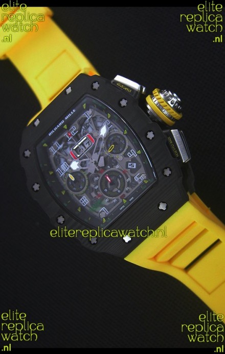 Richard Mille RM011-03 One Piece Black Forged Carbon Case Watch in Yellow Strap
