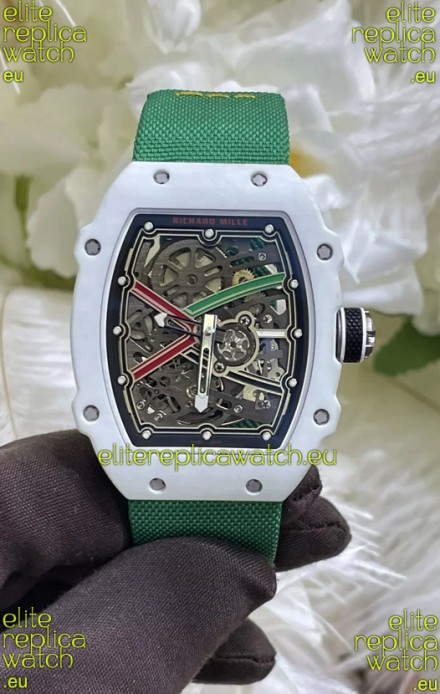 Richard Mille Super Clone RM67-02 White Quartz TPT 37 Grams Watch Green Strap