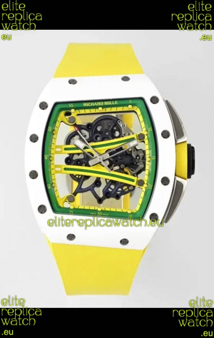Richard Mille Super Clone RM61-01 White Ceramic Yellow Strap Swiss Replica Watch