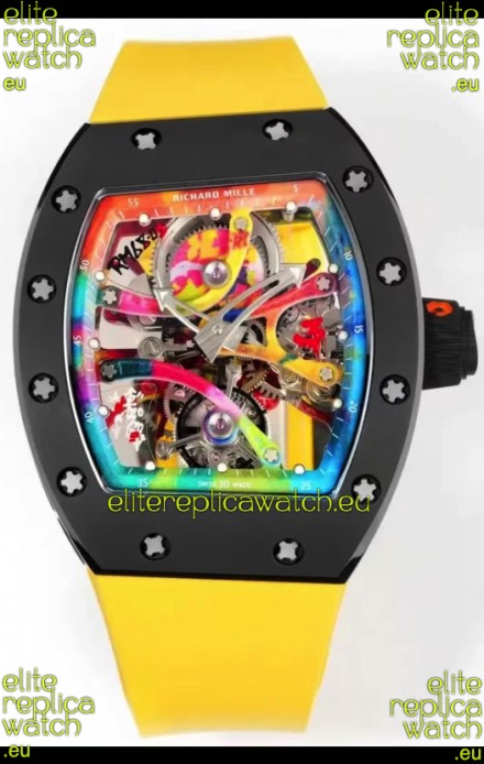 Richard Mille Super Clone RM68-01 Black Ceramic Casing Yellow Strap Tourbillon Swiss Replica