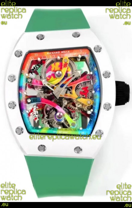 Richard Mille Super Clone RM68-01 White Ceramic Casing Green Strap Tourbillon Swiss Replica
