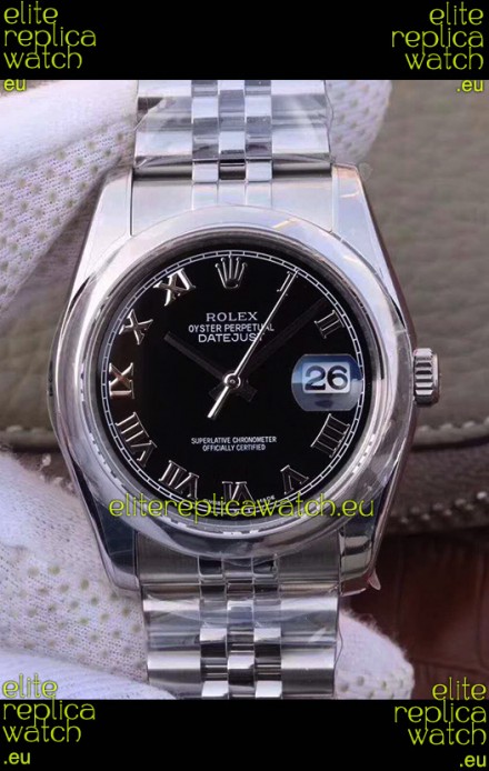 Rolex Datejust 36MM Cal.3135 Movement Swiss Replica Watch in 904L Steel Casing in Black Dial