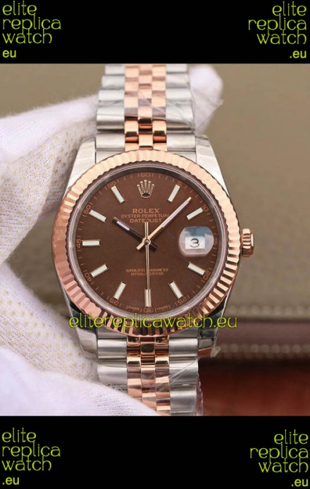 Rolex Datejust 41MM Cal.3135 Movement Swiss Replica Watch in 904L Steel Two Tone Brown Dial